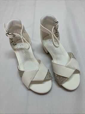 Girls' White Dress Sandals with Rhinestone Accent